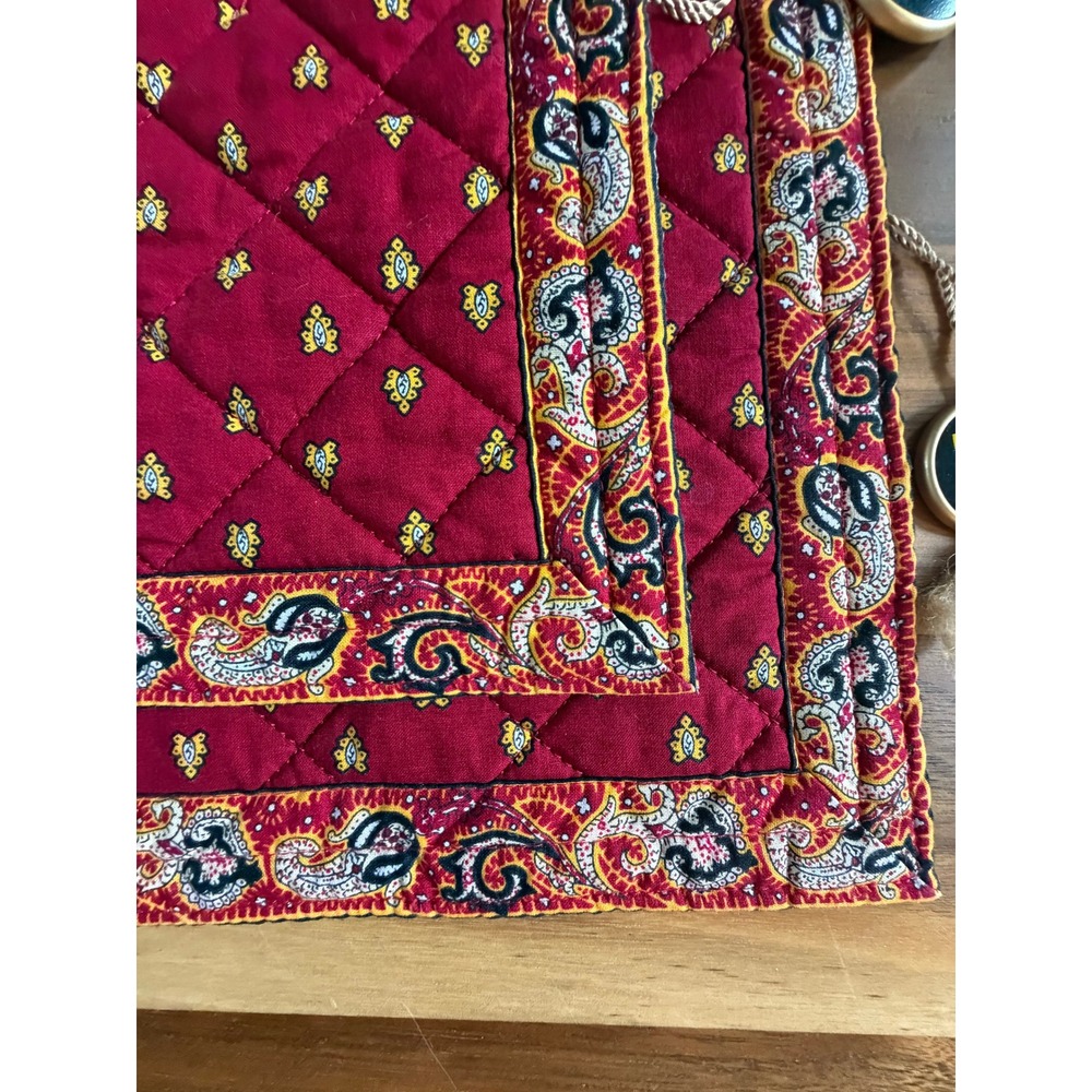 2 Valdrome French Country Quilted Placemats in Red Yellow Floral Paisley France - Picture 7 of 7
